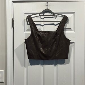 Sleek Brown Leather Crop Top